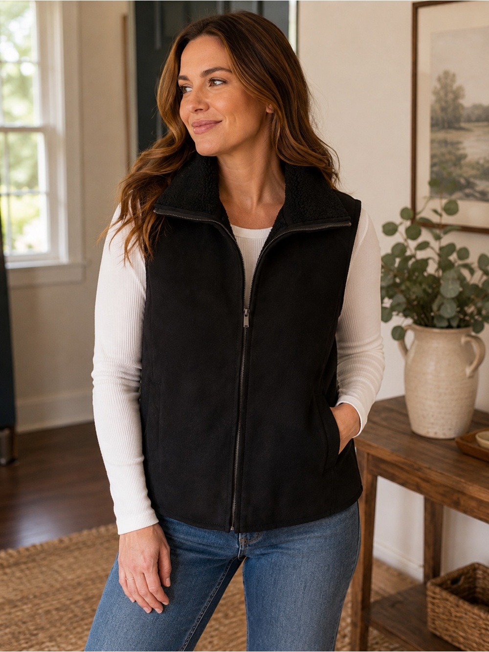 Lauren Ralph Lauren Black Shearling-Lined Vest